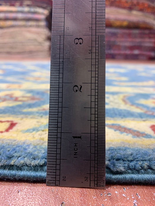 4'0" × 5'11" Hand-Knotted Ziegler Wool Rug – Teal Blue with Golden Floral Border