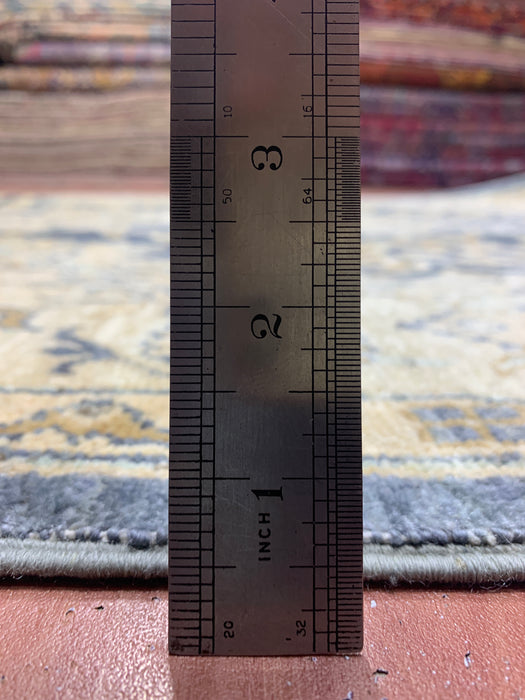 4'10" × 7'3" Hand-Knotted Wool Rug – Navy & Beige with Floral Medallion Design