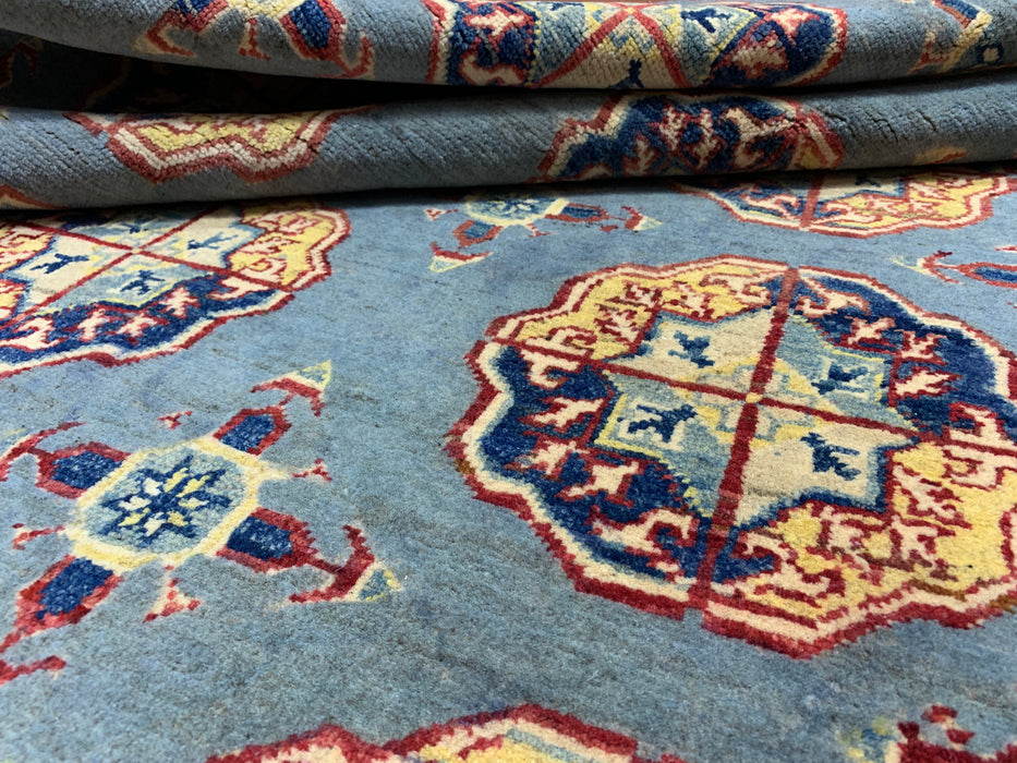 3'11" × 5'11" Hand-Knotted Wool Rug – Gray Field with Geometric Medallions