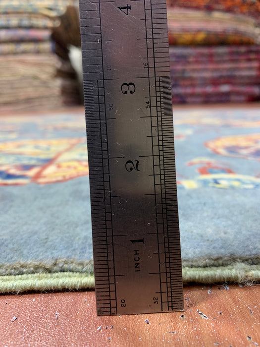 3'11" × 5'11" Hand-Knotted Wool Rug – Gray Field with Geometric Medallions