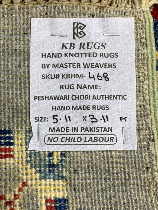 3'11" × 5'11" Hand-Knotted Wool Rug – Gray Field with Geometric Medallions