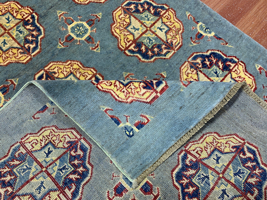 3'11" × 5'11" Hand-Knotted Wool Rug – Gray Field with Geometric Medallions