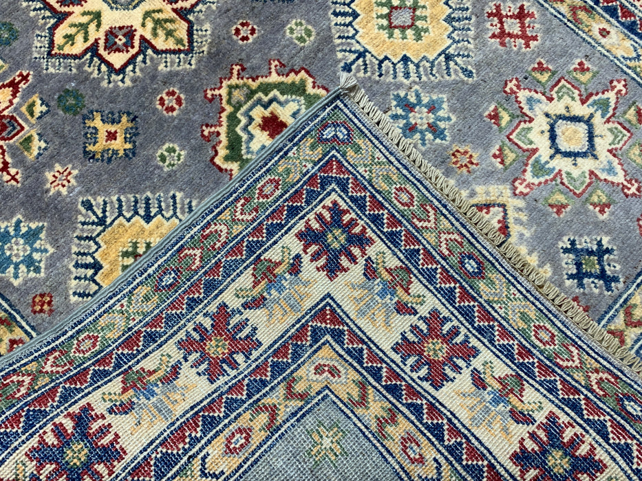 3'10" × 6'1" Hand-Knotted Wool Rug – Gray with Geometric Star Medallions