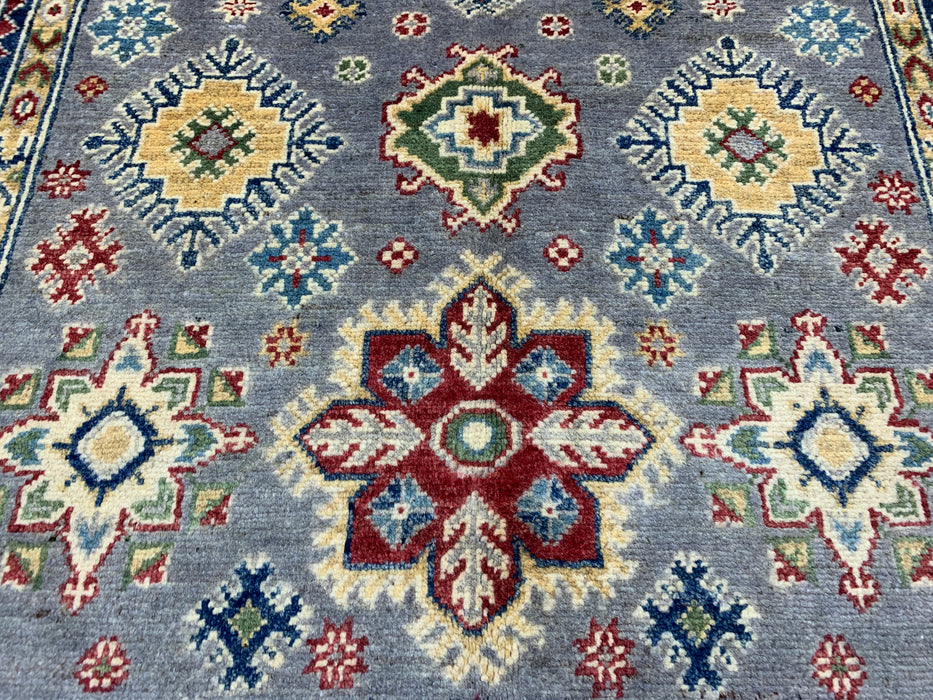 3'10" × 6'1" Hand-Knotted Wool Rug – Gray with Geometric Star Medallions