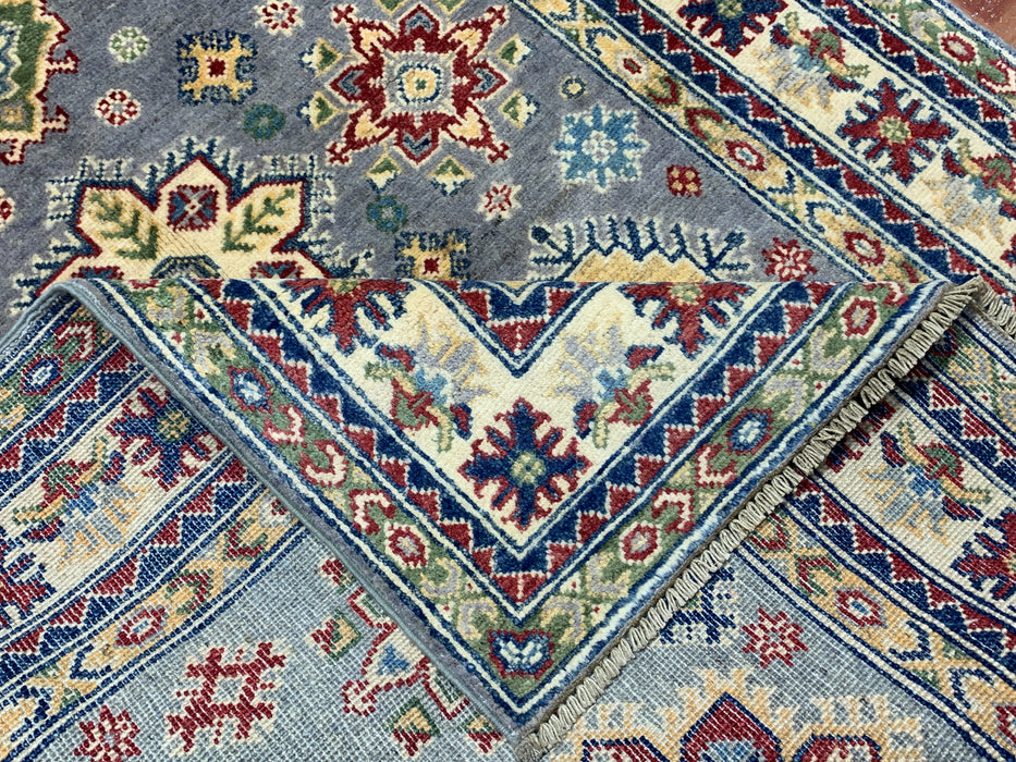 3'10" × 6'1" Hand-Knotted Wool Rug – Gray with Geometric Star Medallions