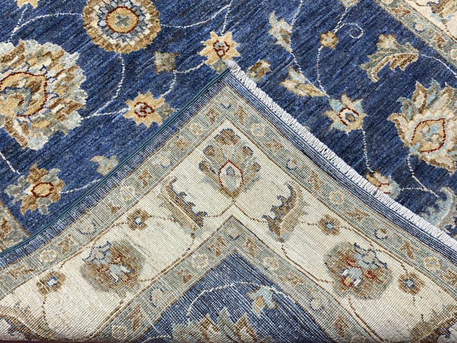 4'0" × 5'11" Hand-Knotted Wool Rug – Navy Blue with Floral Ivory Border