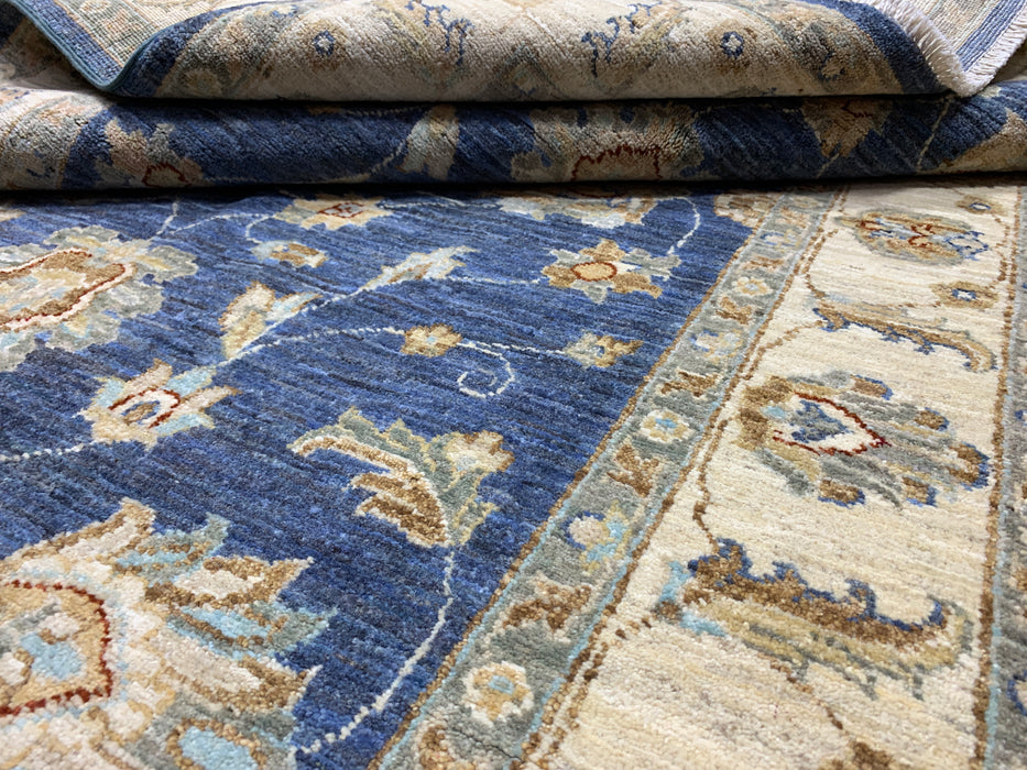 4'0" × 5'11" Hand-Knotted Wool Rug – Navy Blue with Floral Ivory Border