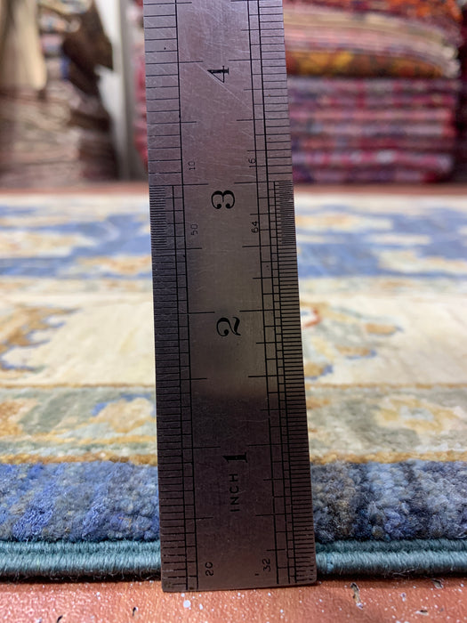 4'0" × 5'11" Hand-Knotted Wool Rug – Navy Blue with Floral Ivory Border