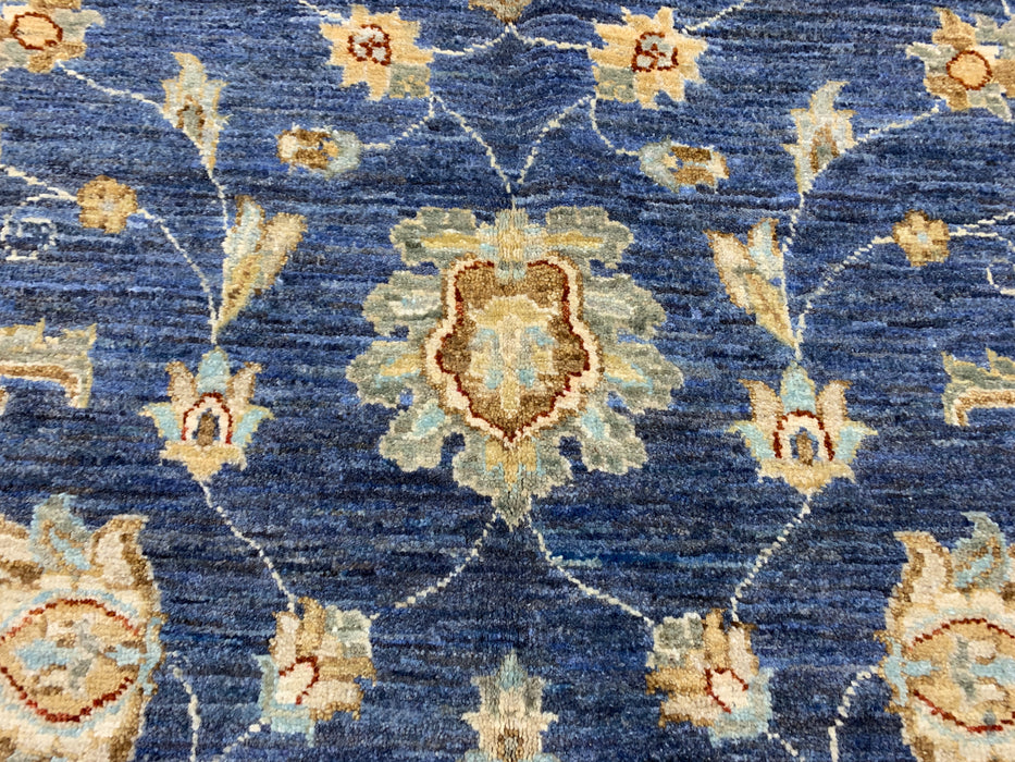 4'0" × 5'11" Hand-Knotted Wool Rug – Navy Blue with Floral Ivory Border