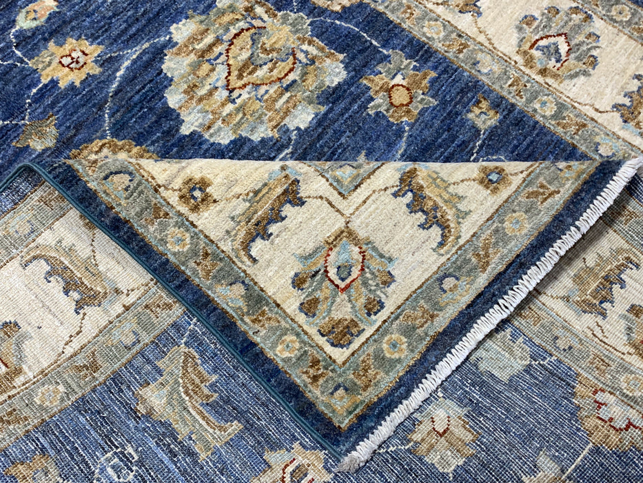 4'0" × 5'11" Hand-Knotted Wool Rug – Navy Blue with Floral Ivory Border