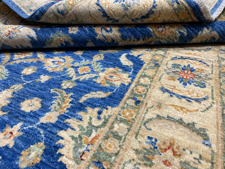 4'0" × 5'11" Hand-Knotted Wool Rug – Navy Blue with Ivory Floral Border