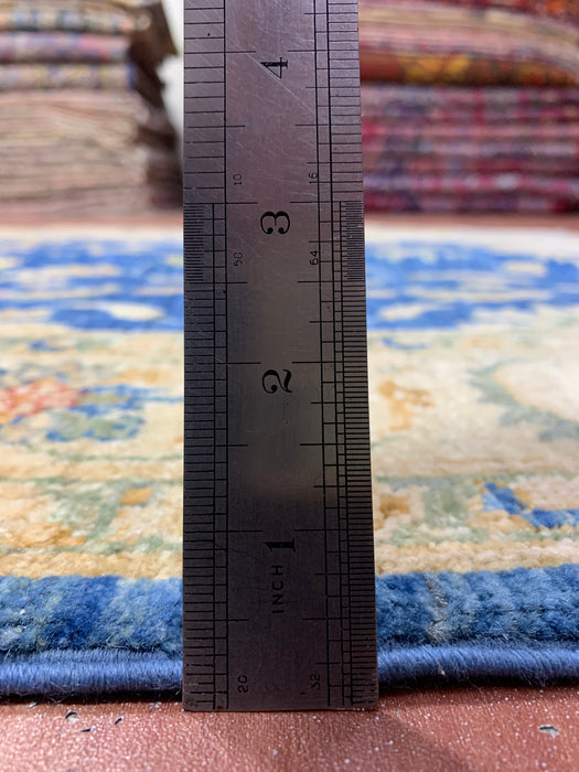 4'0" × 5'11" Hand-Knotted Wool Rug – Navy Blue with Ivory Floral Border