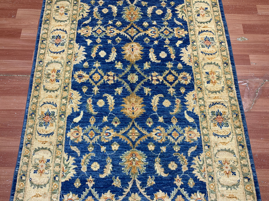 4'0" × 5'11" Hand-Knotted Wool Rug – Navy Blue with Ivory Floral Border