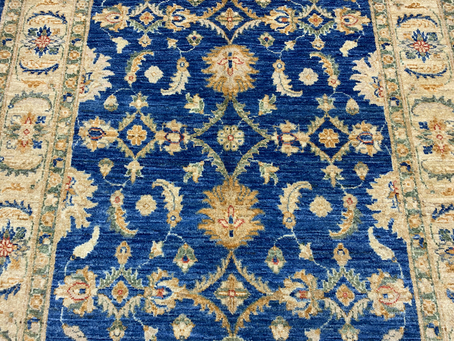 4'0" × 5'11" Hand-Knotted Wool Rug – Navy Blue with Ivory Floral Border