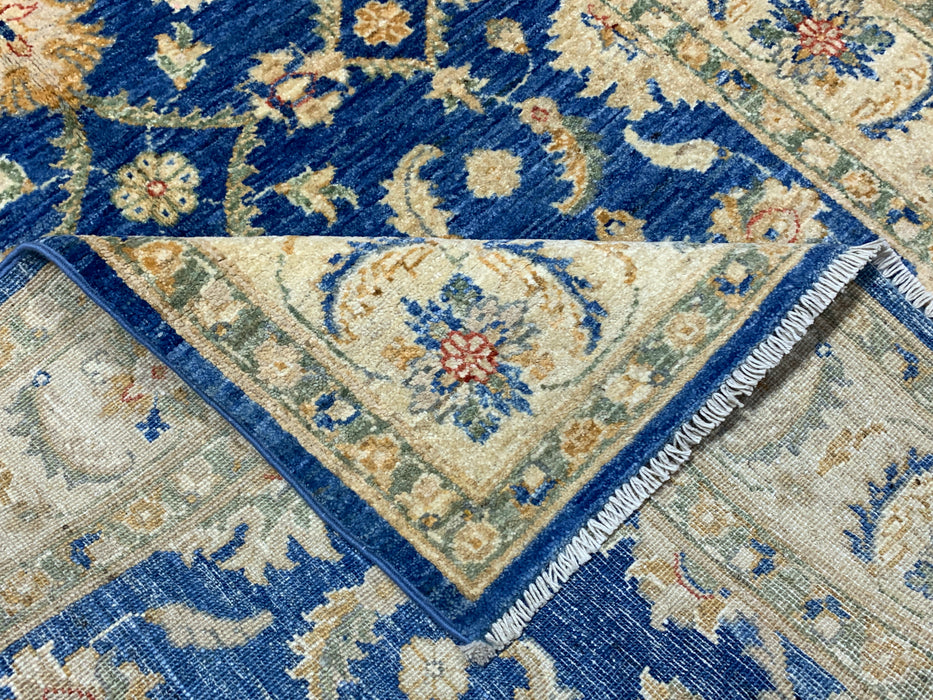 4'0" × 5'11" Hand-Knotted Wool Rug – Navy Blue with Ivory Floral Border