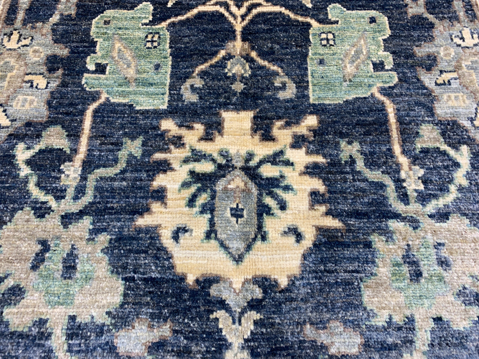 3'11" × 5'10" Hand-Knotted Wool Rug – Black with Floral Motifs