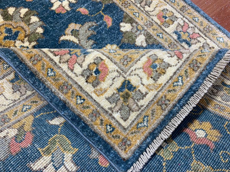 2'10" × 9'7" Hand-Knotted Wool Runner Rug – Blue with Ivory Floral Border