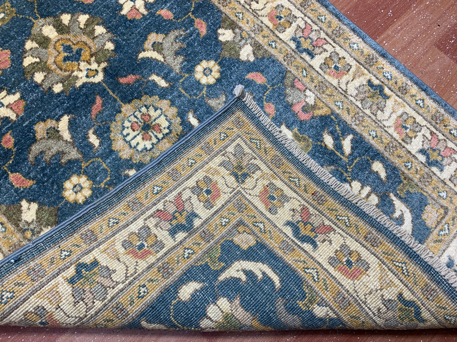 2'10" × 9'7" Hand-Knotted Wool Runner Rug – Blue with Ivory Floral Border