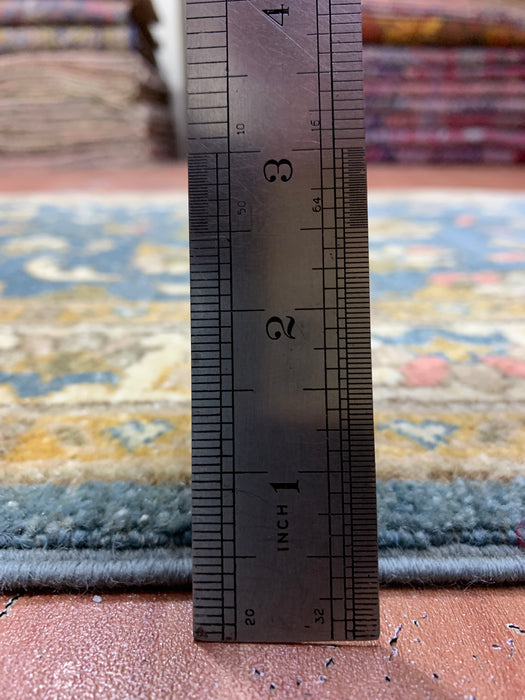 2'10" × 9'7" Hand-Knotted Wool Runner Rug – Blue with Ivory Floral Border