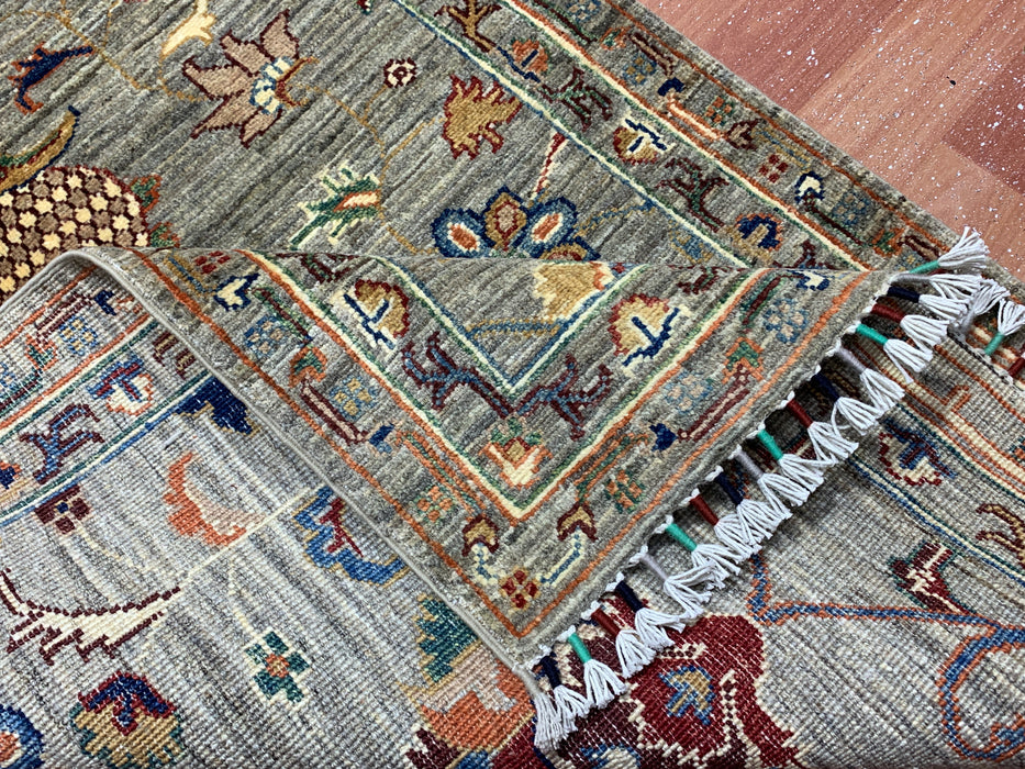 2'9" × 9'8" Hand-Knotted Wool Runner – Gray with Multicolor Floral Motifs