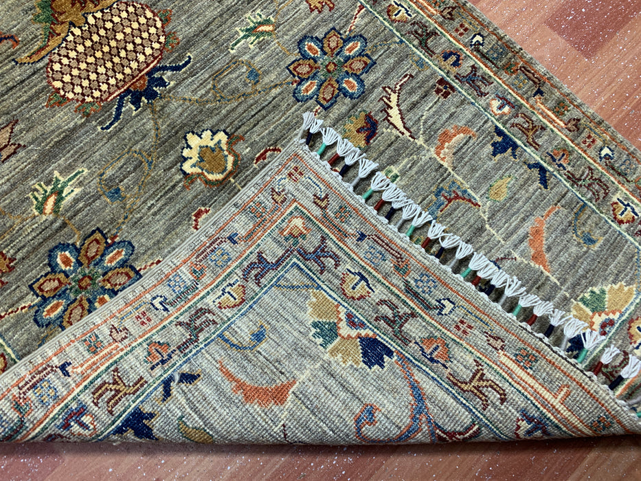 2'9" × 9'8" Hand-Knotted Wool Runner – Gray with Multicolor Floral Motifs