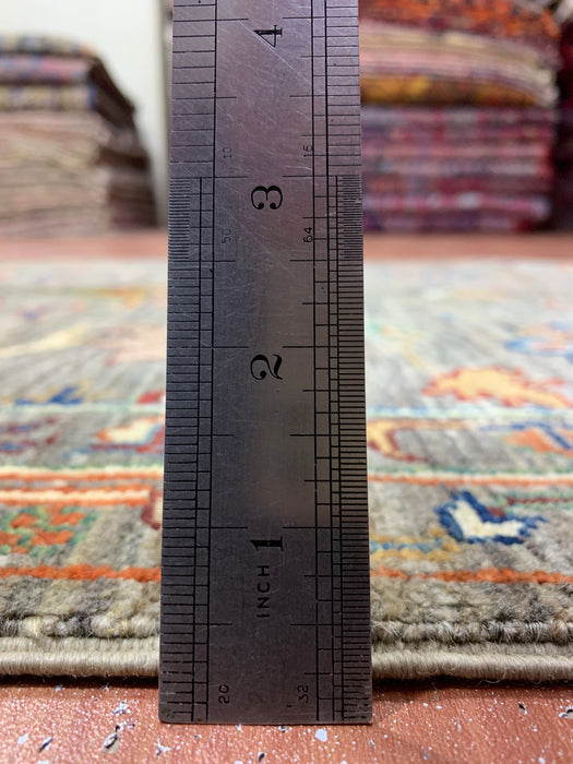 2'9" × 9'8" Hand-Knotted Wool Runner – Gray with Multicolor Floral Motifs