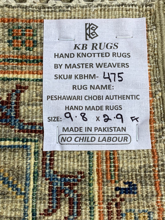 2'9" × 9'8" Hand-Knotted Wool Runner – Gray with Multicolor Floral Motifs