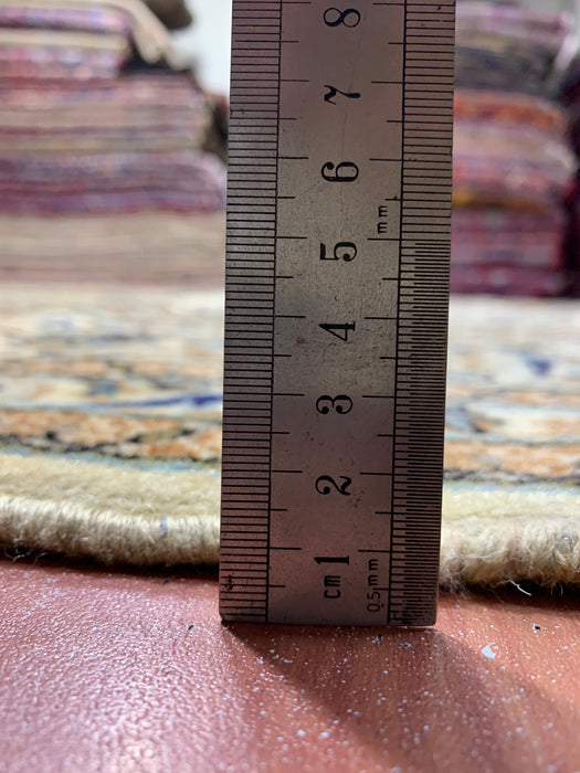 9'6" × 13'5" Hand-Knotted Wool Rug – Persian Kashan Floral Ivory & Blue