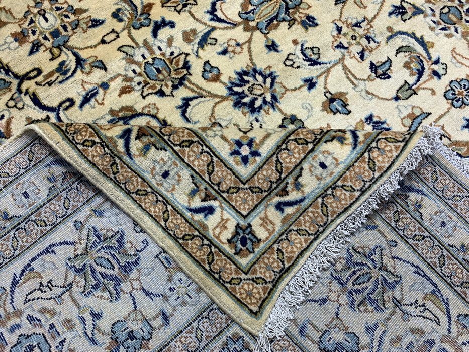 9'6" × 13'5" Hand-Knotted Wool Rug – Persian Kashan Floral Ivory & Blue