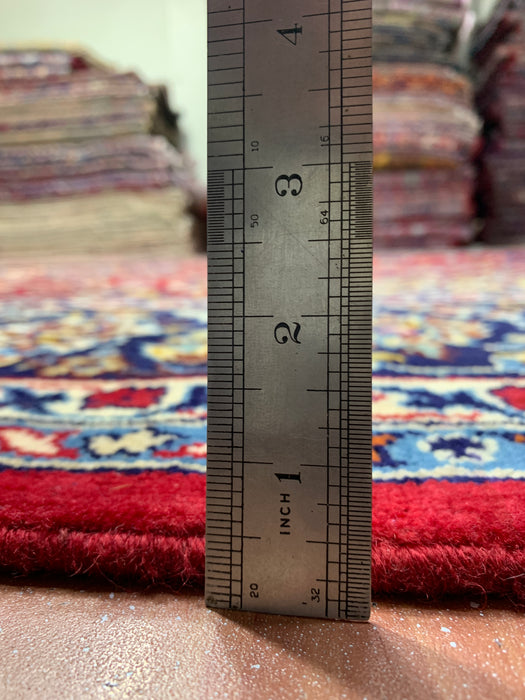 9'10" × 13'1" Hand-Knotted Wool Rug – Persian Red with Navy Floral Border