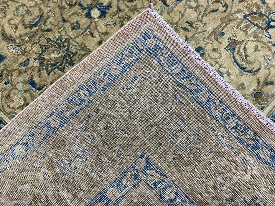 9'9" × 12'10" Hand-Knotted Persian Wool Rug – Beige with Blue Floral Medallion Design