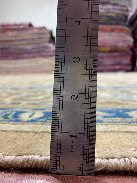 9'9" × 12'10" Hand-Knotted Persian Wool Rug – Beige with Blue Floral Medallion Design