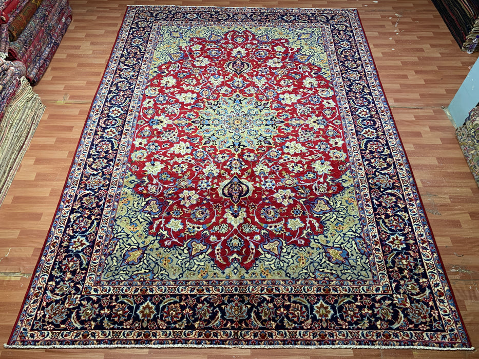 9'11" × 13'8" Hand-Knotted Wool Rug – Persian Floral Medallion Design