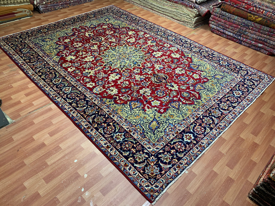 9'11" × 13'8" Hand-Knotted Wool Rug – Persian Floral Medallion Design