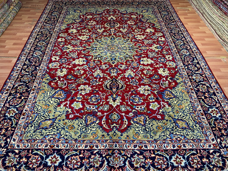 9'11" × 13'8" Hand-Knotted Wool Rug – Persian Floral Medallion Design