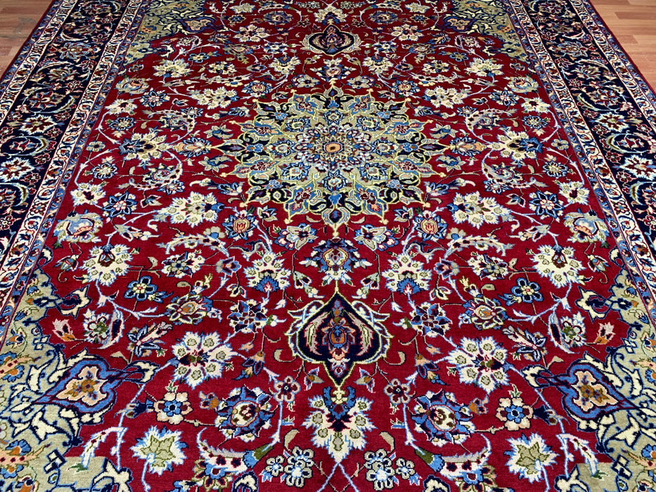 9'11" × 13'8" Hand-Knotted Wool Rug – Persian Floral Medallion Design
