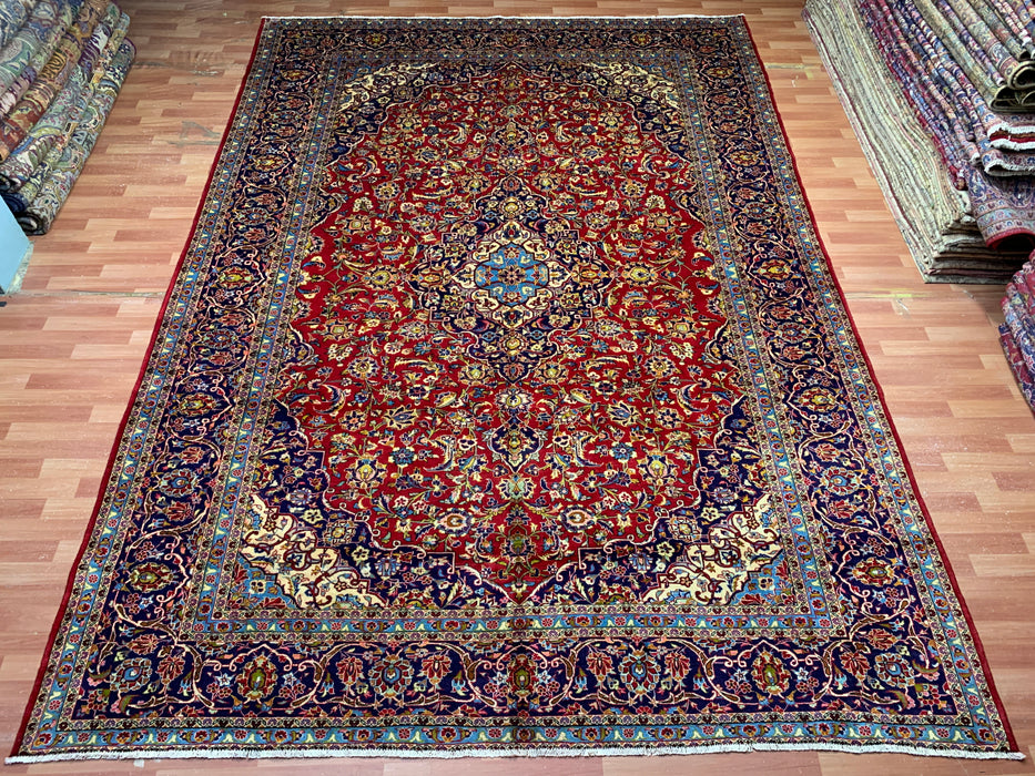 9'9" × 13'10" Hand-Knotted Wool Rug – Persian Floral Medallion Design