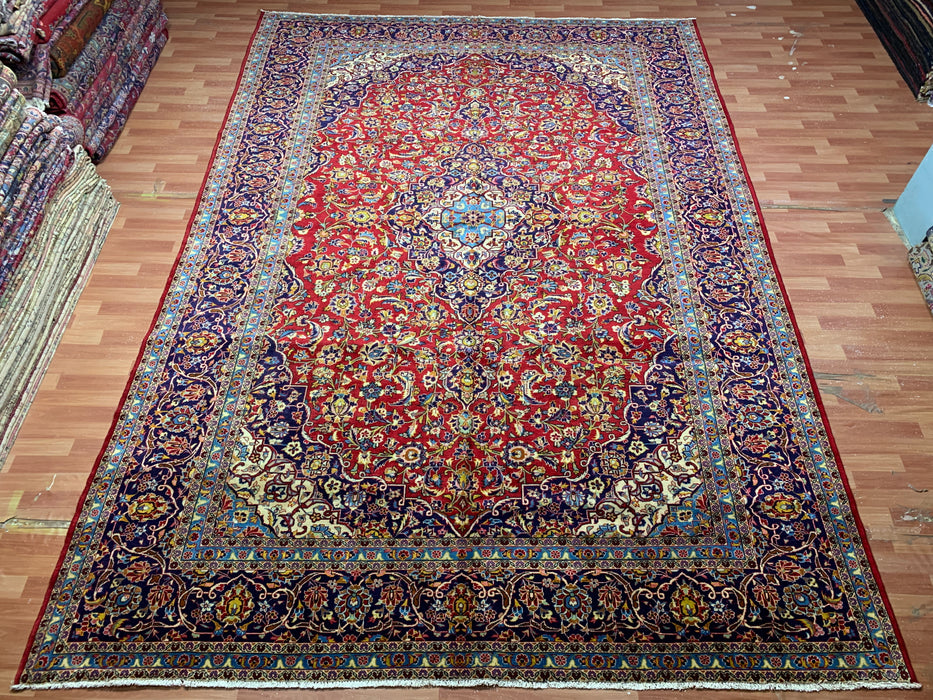 9'9" × 13'10" Hand-Knotted Wool Rug – Persian Floral Medallion Design