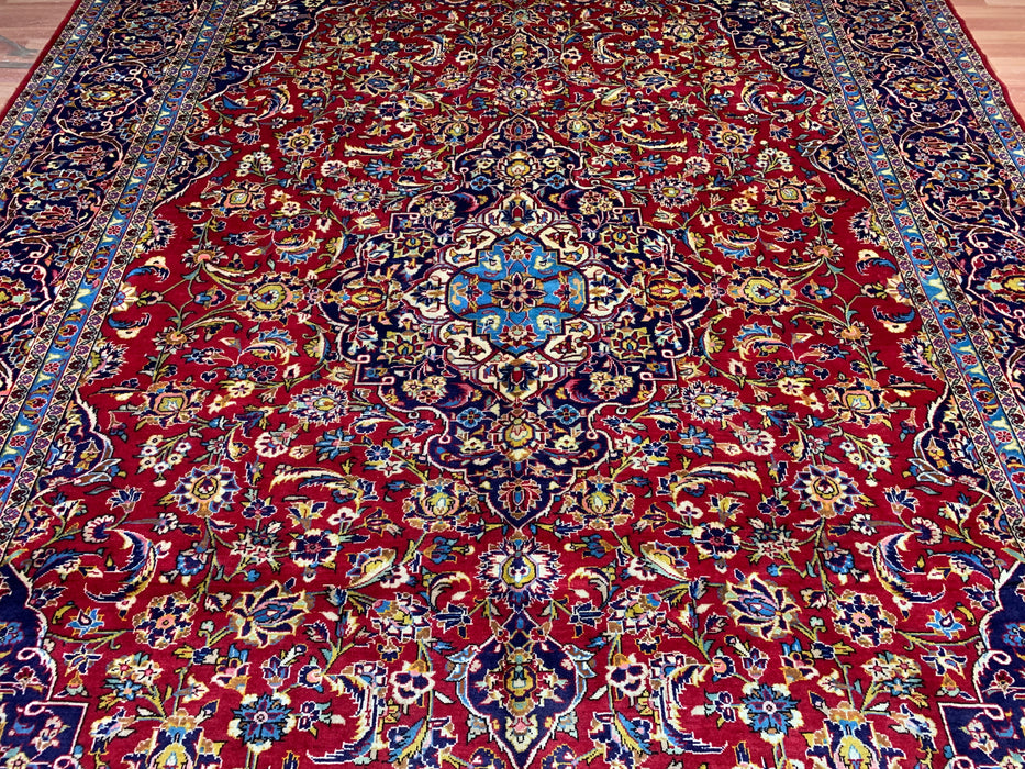 9'9" × 13'10" Hand-Knotted Wool Rug – Persian Floral Medallion Design