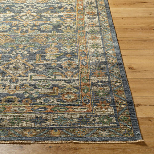 Reign Handmade Wool & Viscose Rug — Gray & Amber Medallion Pattern | REG-2324