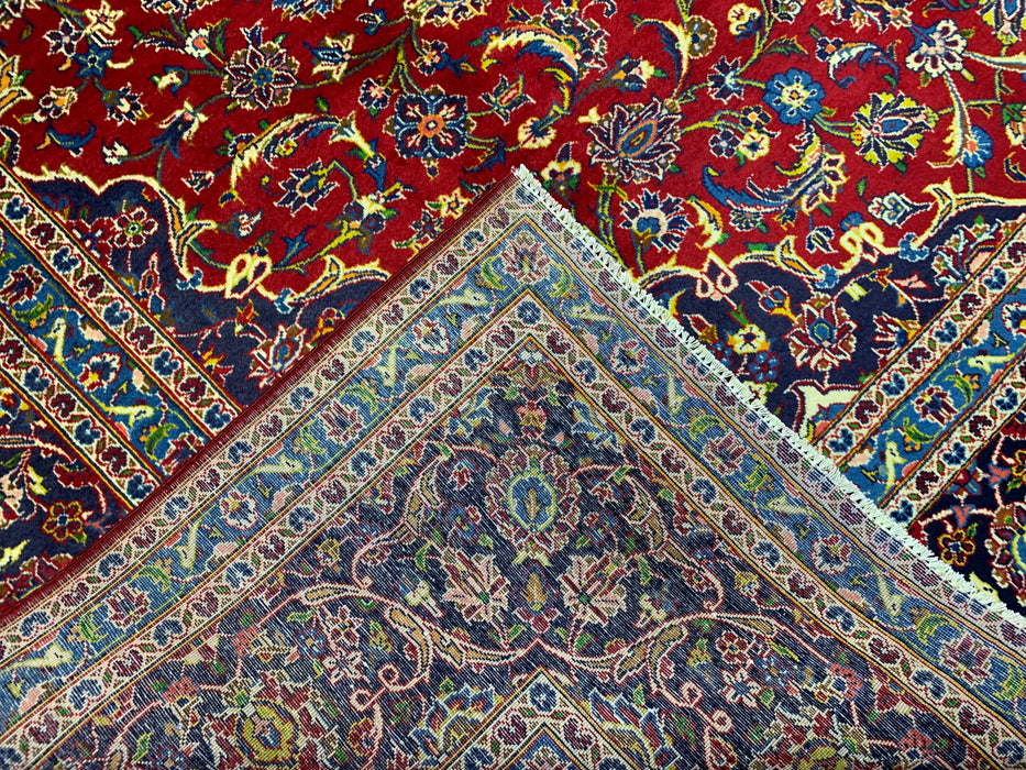 10'1" × 12'10" Hand-Knotted Wool Rug – Persian Red Medallion with Navy Border