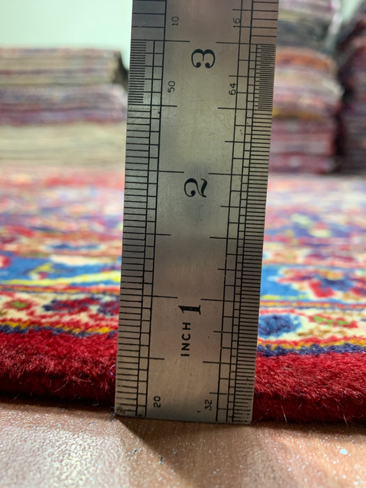 10'1" × 12'10" Hand-Knotted Wool Rug – Persian Red Medallion with Navy Border