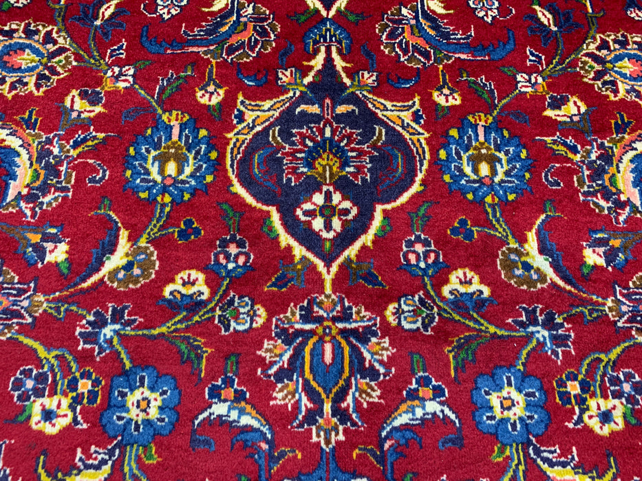 10'1" × 12'10" Hand-Knotted Wool Rug – Persian Red Medallion with Navy Border