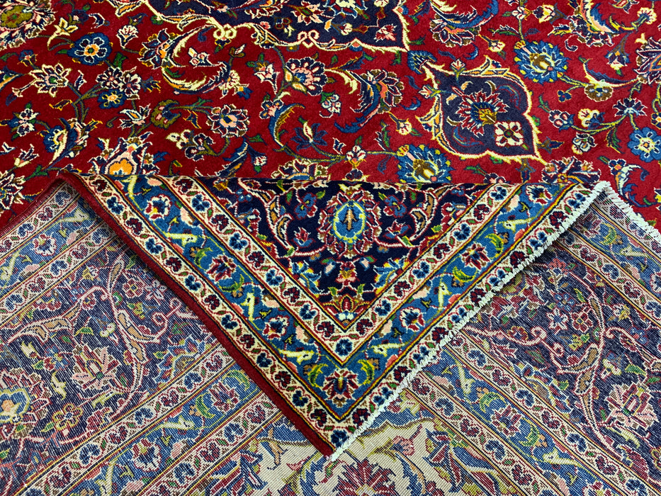 10'1" × 12'10" Hand-Knotted Wool Rug – Persian Red Medallion with Navy Border