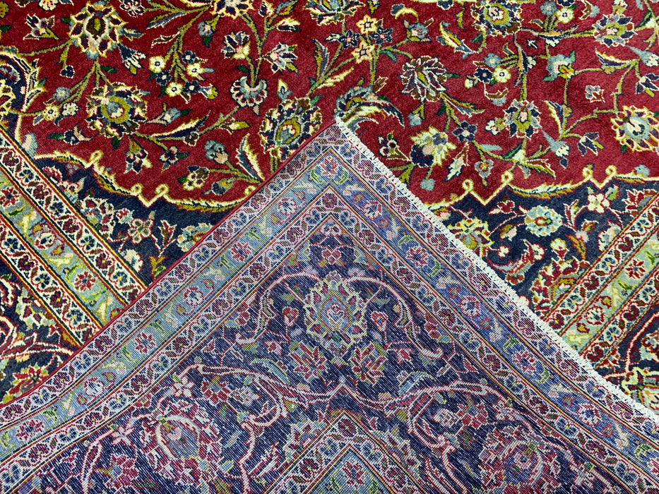9'7" × 13'2" Hand-Knotted Wool Rug – Persian Red & Navy Floral Medallion Desig