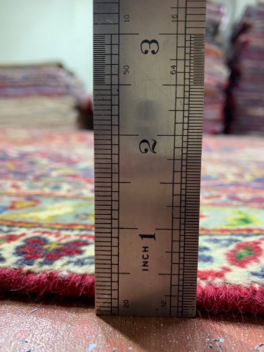 9'7" × 13'2" Hand-Knotted Wool Rug – Persian Red & Navy Floral Medallion Desig