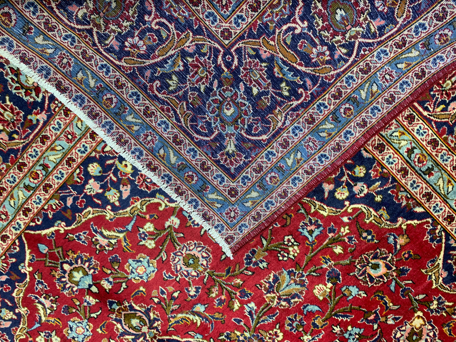 10'0" × 14'4" Hand-Knotted Wool Rug – Red Medallion with Navy Border