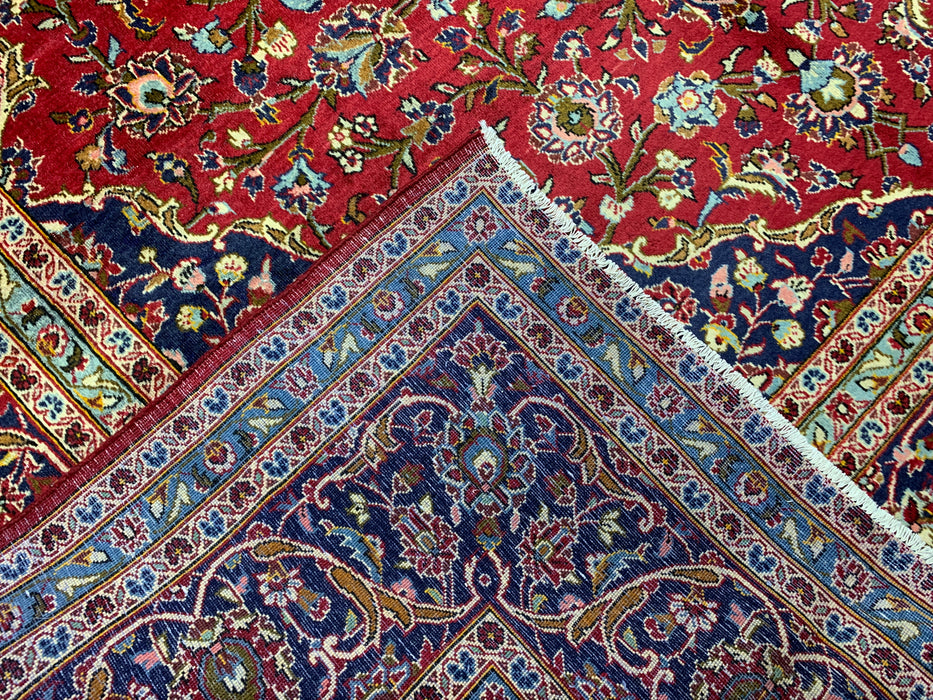 10'0" × 14'4" Hand-Knotted Wool Rug – Red Medallion with Navy Border