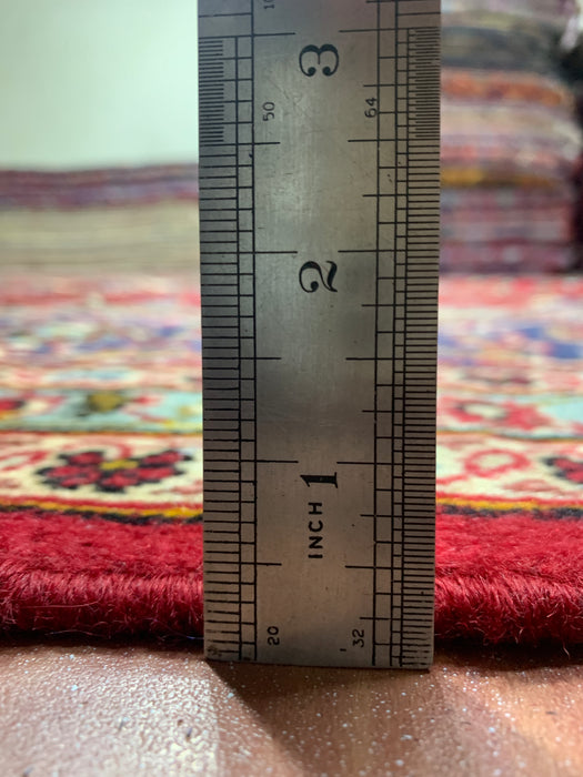 10'0" × 14'4" Hand-Knotted Wool Rug – Red Medallion with Navy Border