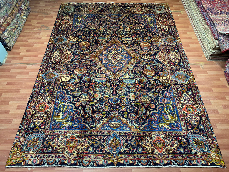 9'6" × 13'4" Hand-Knotted Wool Rug – Persian Floral Medallion Design